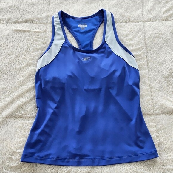 Reebok Blue and White Racerback  Tank Top with Built-in Bra. Size Medium. - Picture 1 of 3